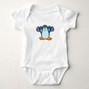 Penguin at Bodybuilding with Dumbbells Baby Bodysuit