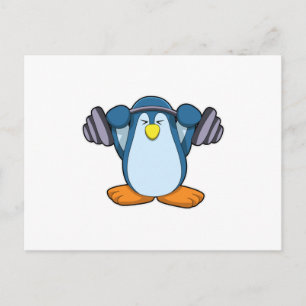 Penguin at Bodybuilding with Dumbbells Postcard
