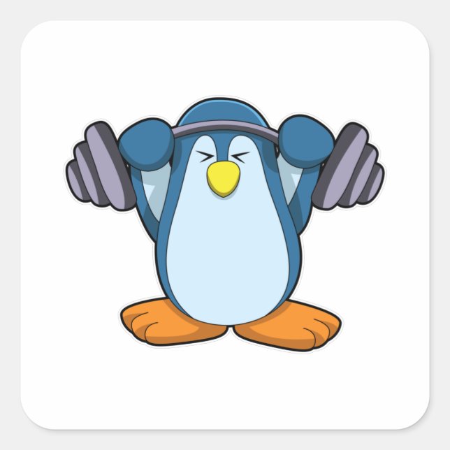 Penguin at Bodybuilding with Dumbbells Square Sticker (Front)