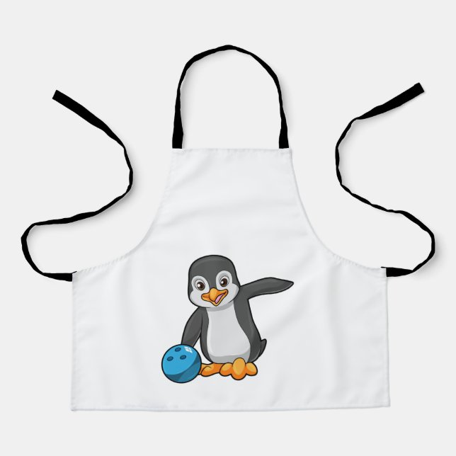 Penguin at Bowling with Bowling ball Apron (Front)