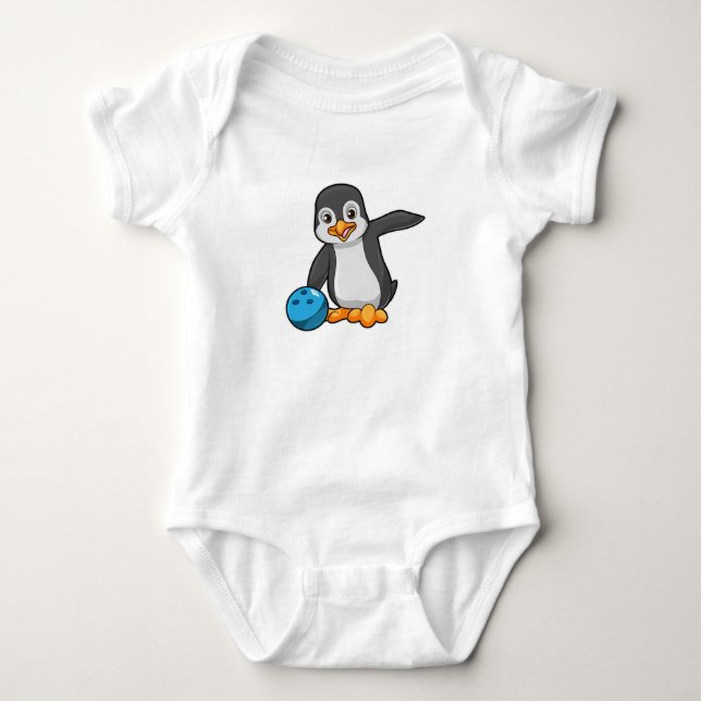 Penguin at Bowling with Bowling ball Baby Bodysuit (Front)