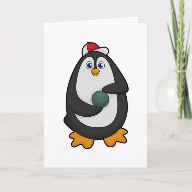 Penguin at Bowling with Bowling ball Card (Front)