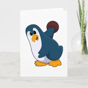 Penguin at Bowling with Bowling ball Card