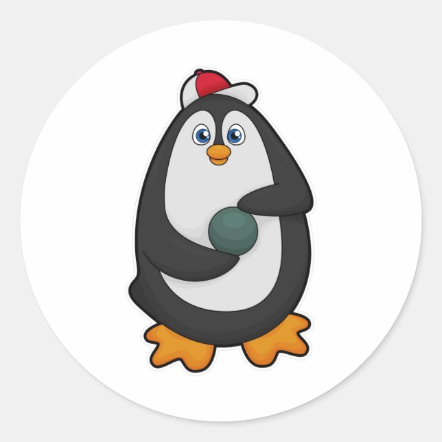 Penguin at Bowling with Bowling ball Classic Round Sticker (Front)