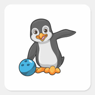 Penguin at Bowling with Bowling ball Square Sticker