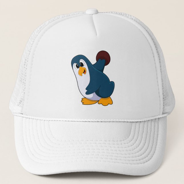 Penguin at Bowling with Bowling ball Trucker Hat (Front)