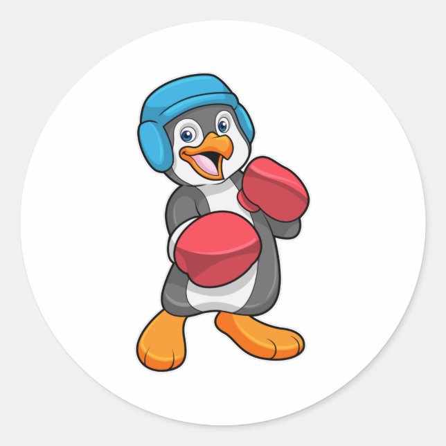Penguin at Boxing with Boxing gloves & Helmet Classic Round Sticker (Front)
