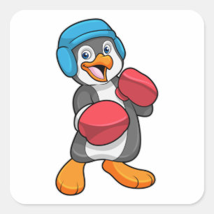Penguin at Boxing with Boxing gloves & Helmet Square Sticker