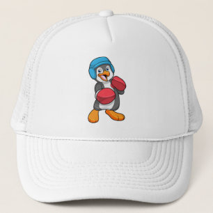 Penguin at Boxing with Boxing gloves & Helmet Trucker Hat
