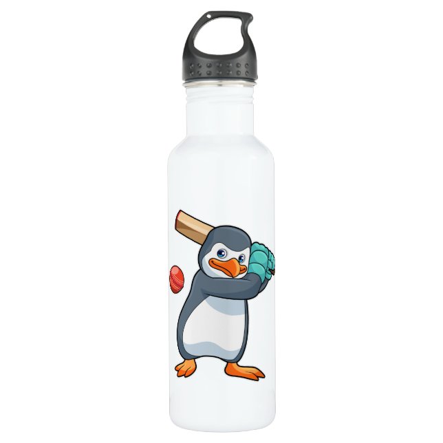 Penguin at Cricket with Cricket bat 710 Ml Water Bottle (Front)