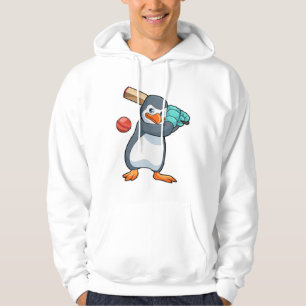 Penguin at Cricket with Cricket bat Hoodie