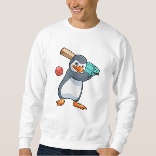 Penguin at Cricket with Cricket bat Sweatshirt