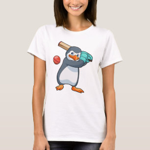 Penguin at Cricket with Cricket bat T-Shirt