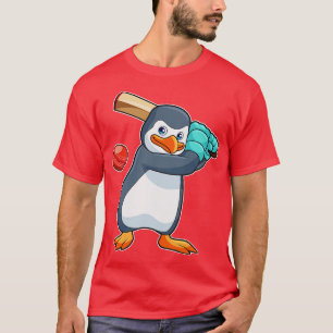 Penguin at Cricket with Cricket bat T-Shirt