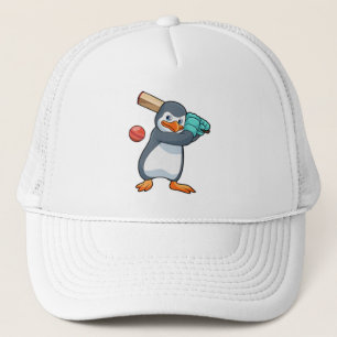 Penguin at Cricket with Cricket bat Trucker Hat