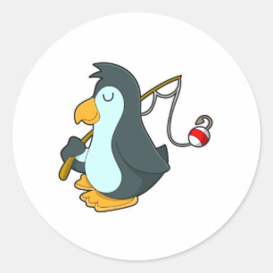 Penguin at Fishing with Fishing rod Classic Round Sticker