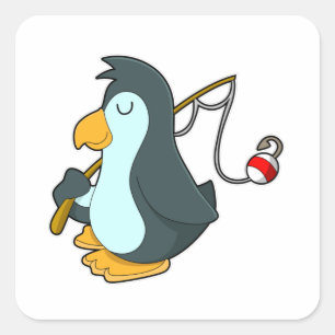 Penguin at Fishing with Fishing rod Square Sticker