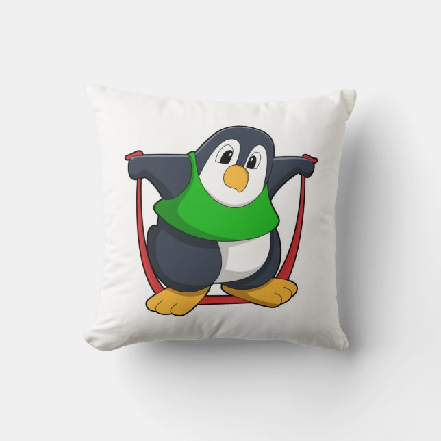 Penguin at Fitness with Skipping rope.PNG Cushion (Front)