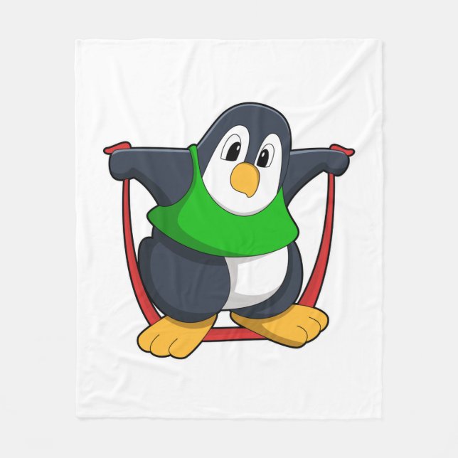 Penguin at Fitness with Skipping rope.PNG Fleece Blanket (Front)