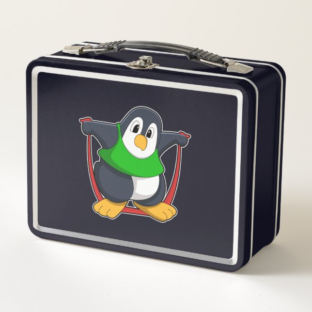 Penguin at Fitness with Skipping rope.PNG Metal Lunch Box (Front)