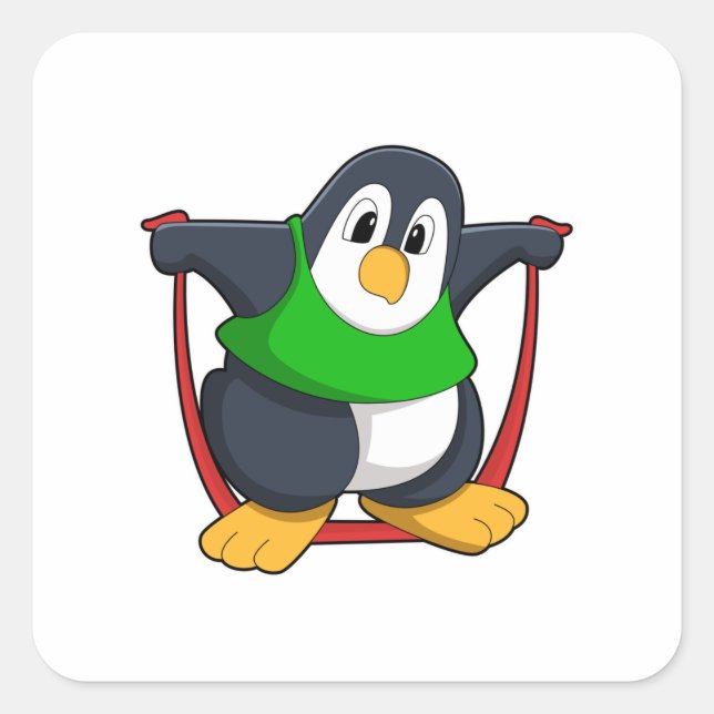 Penguin at Fitness with Skipping rope.PNG Square Sticker (Front)