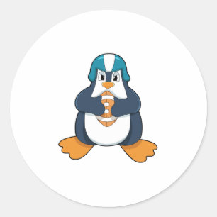 Penguin at Football Sports Classic Round Sticker