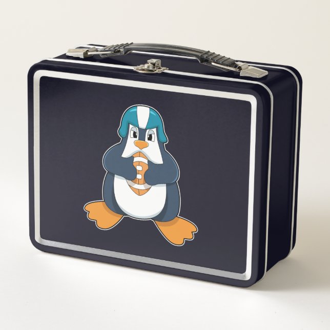 Penguin at Football Sports Metal Lunch Box (Front)
