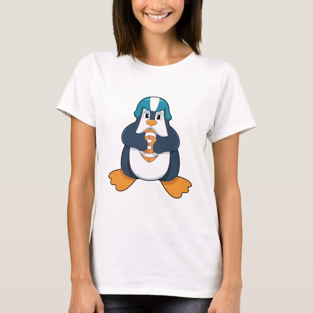 Penguin at Football Sports T-Shirt (Front)