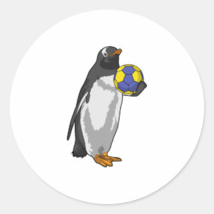 Penguin at Handball Sports Classic Round Sticker