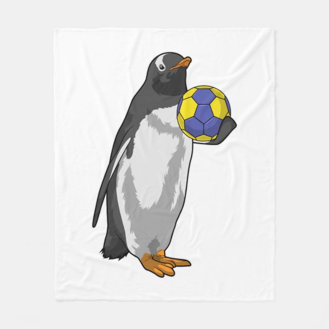 Penguin at Handball Sports Fleece Blanket (Front)
