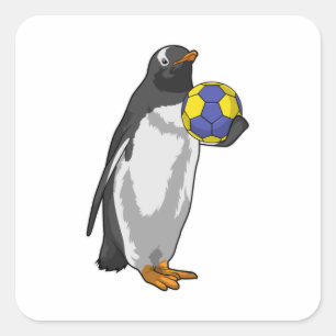 Penguin at Handball Sports Square Sticker