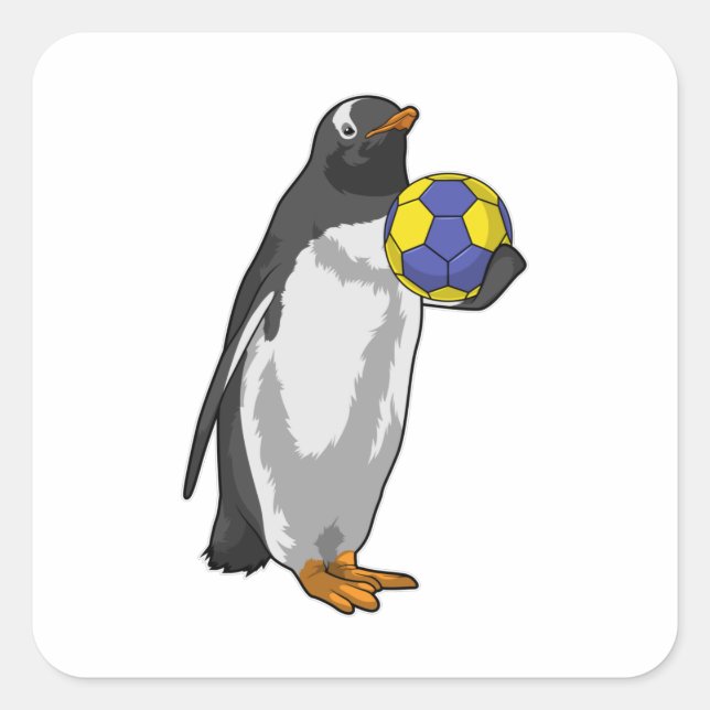 Penguin at Handball Sports Square Sticker (Front)