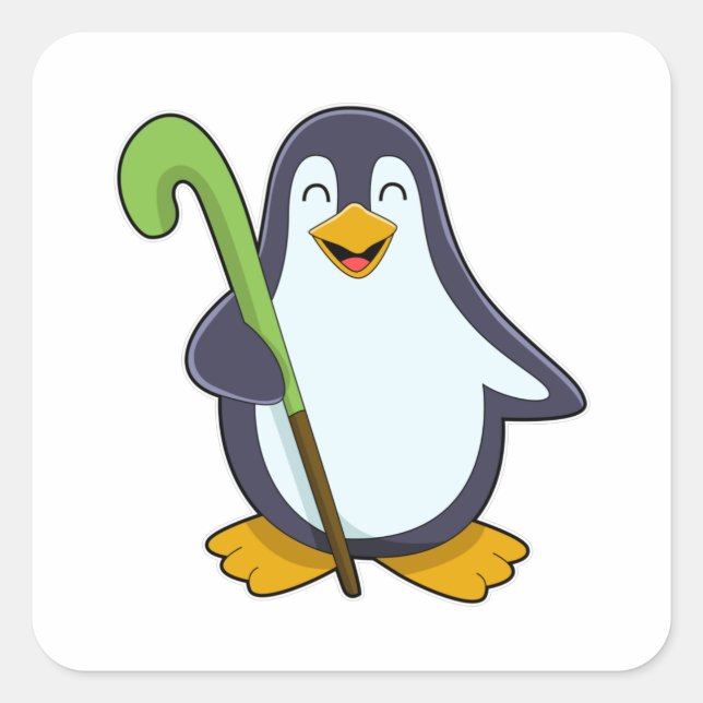 Penguin at Hockey with Hockey bat Square Sticker (Front)