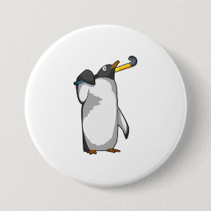 Penguin at Hockey with Hockey stick 7.5 Cm Round Badge