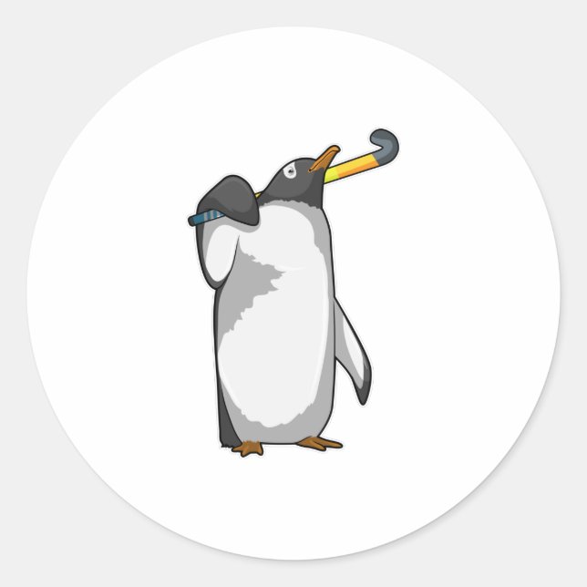 Penguin at Hockey with Hockey stick Classic Round Sticker (Front)