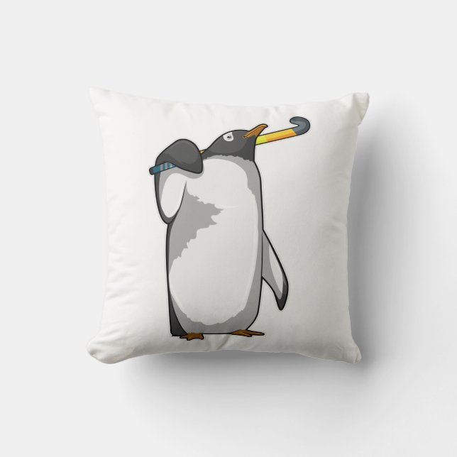 Penguin at Hockey with Hockey stick Cushion (Front)