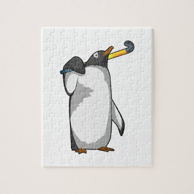 Penguin at Hockey with Hockey stick Jigsaw Puzzle (Vertical)
