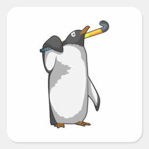 Penguin at Hockey with Hockey stick Square Sticker