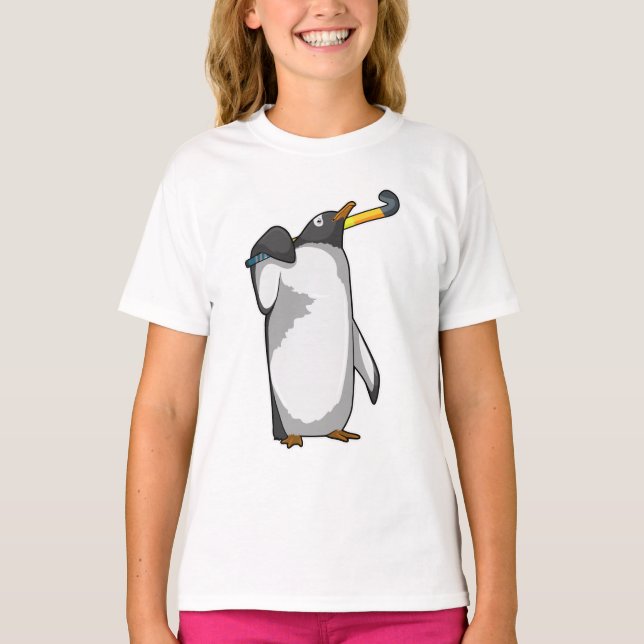 Penguin at Hockey with Hockey stick T-Shirt (Front)