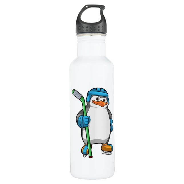 Penguin at Ice hockey with Ice hockey stick 710 Ml Water Bottle (Front)
