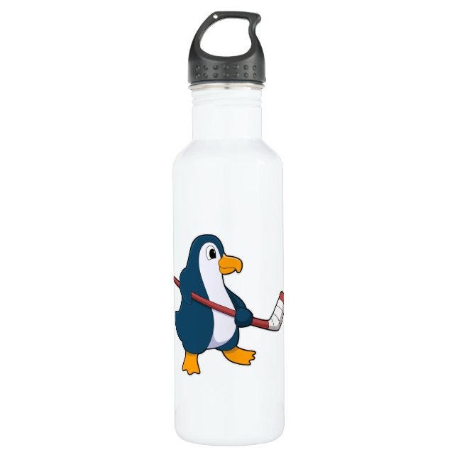Penguin at Ice hockey with Ice hockey stick 710 Ml Water Bottle (Front)