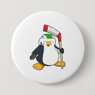 Penguin at Ice hockey with Ice hockey stick 7.5 Cm Round Badge