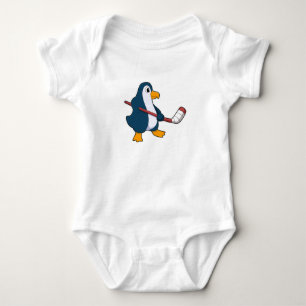 Penguin at Ice hockey with Ice hockey stick Baby Bodysuit