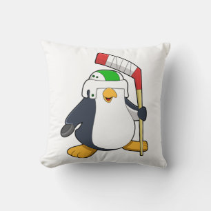 Penguin at Ice hockey with Ice hockey stick Cushion