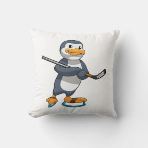 Penguin at Ice hockey with Ice hockey stick Cushion