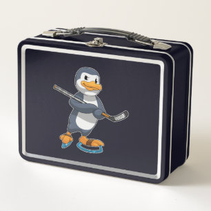 Penguin at Ice hockey with Ice hockey stick Metal Lunch Box