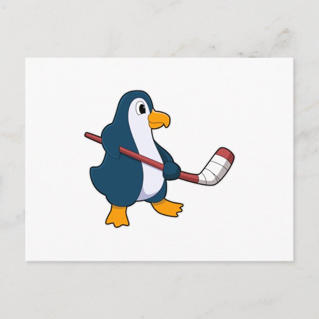 Penguin at Ice hockey with Ice hockey stick Postcard (Front)