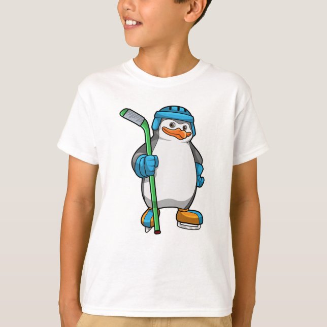 Penguin at Ice hockey with Ice hockey stick T-Shirt (Front)