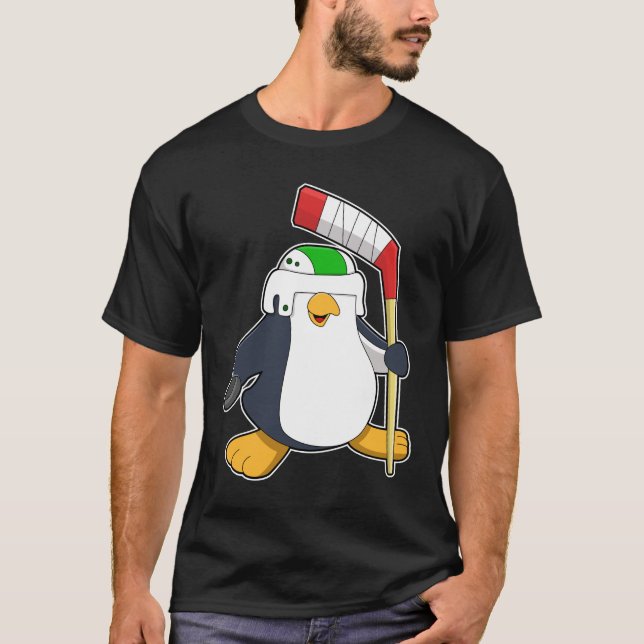 Penguin at Ice hockey with Ice hockey stick T-Shirt (Front)