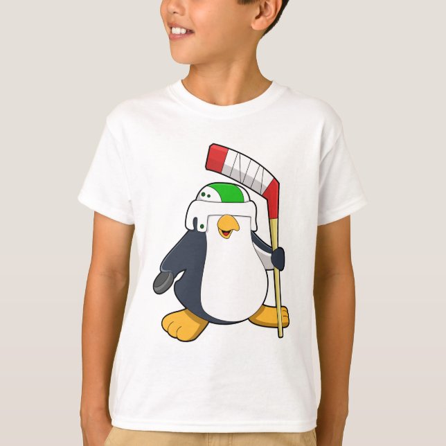 Penguin at Ice hockey with Ice hockey stick T-Shirt (Front)
